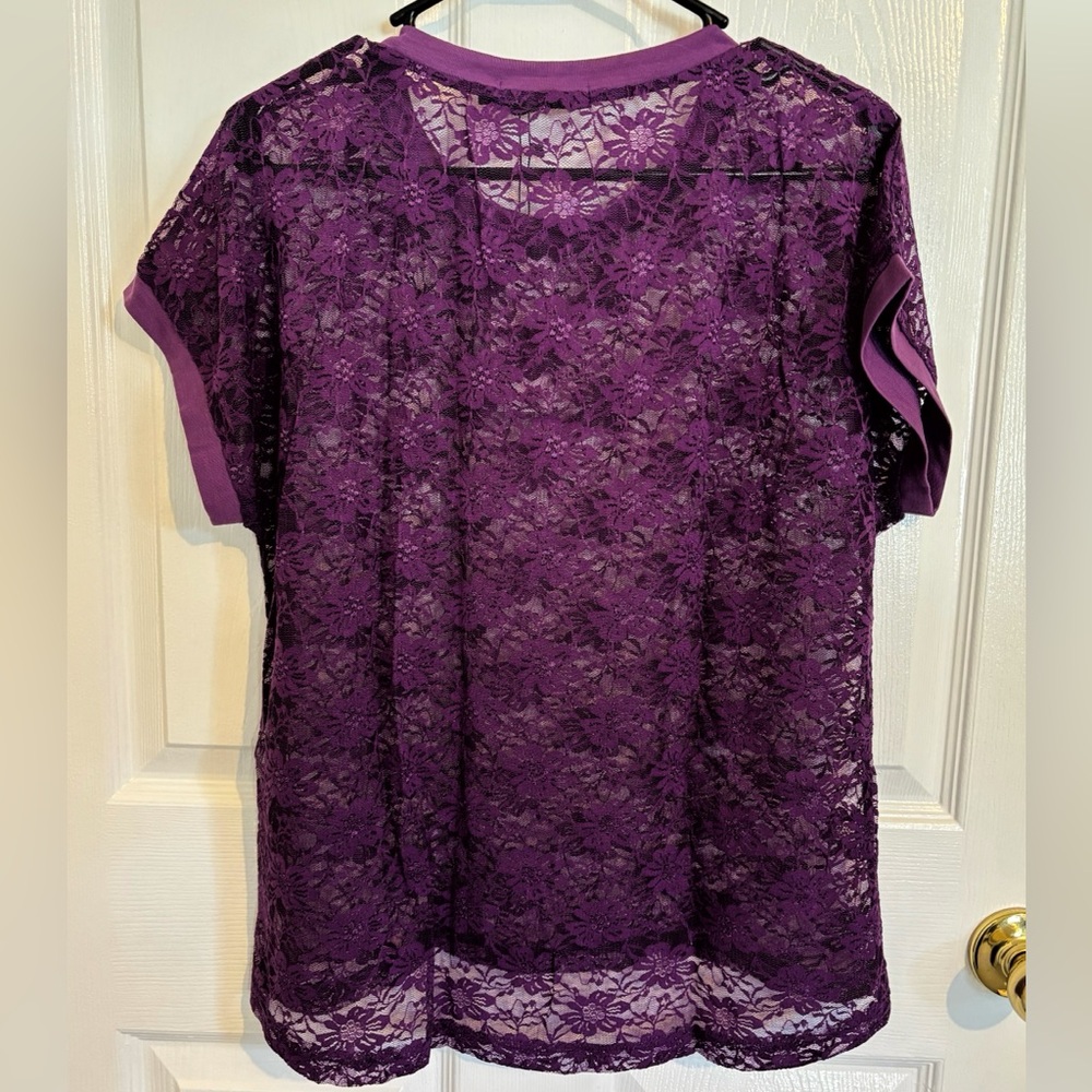 Allegra K Purple Lace Short Sleeve Top - Picture 4 of 7